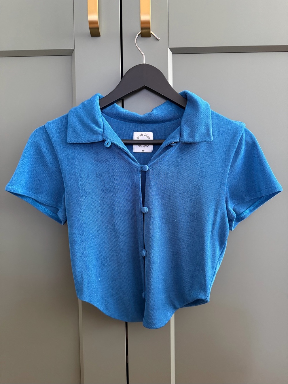 With Jean Bright Blue Short Sleeve Button-Up Polo Top